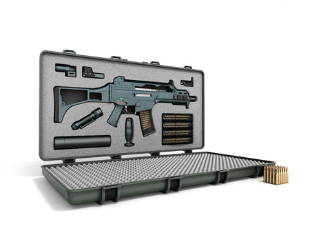 gun in the briefcase 3d render on a white background