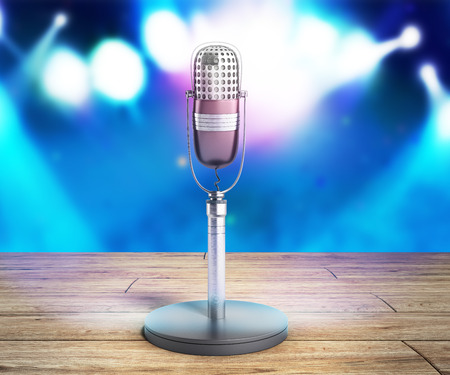 Vintage silver microphone karaoke background 3d renderの写真素材