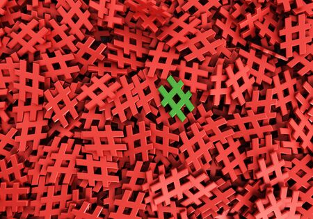 Infinite green hashtag on a plane original 3d rendering illustration