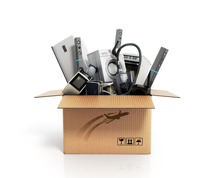 Appliances in the box 3d illustration on whiteの写真素材