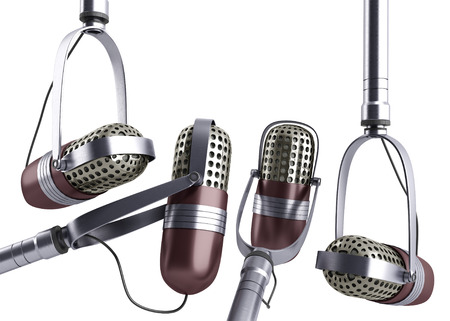 Vintage silver microphones set close up on white background 3d renderの写真素材
