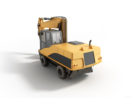 Yellow wheels Bulldozer 3d render on whiteの写真素材