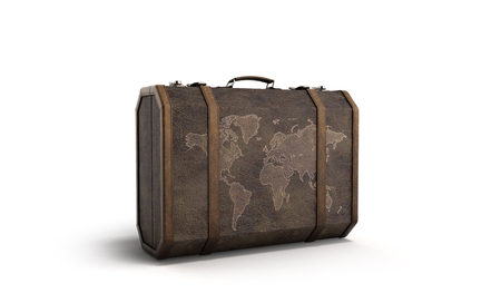 Vintage travel suitcase 3d render on white backgroundの写真素材