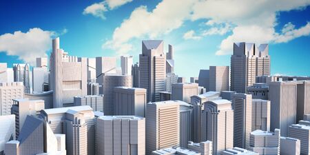 panorama cityscape modern high-rise buildings panorama of the central part of the city 3d rendering