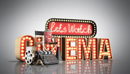 cinema had light concept nave lets watch cinema 3d render on greyの写真素材