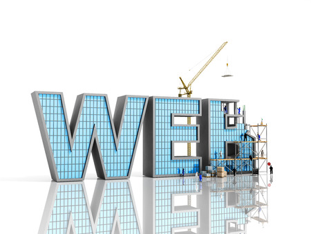web development concept Builders are working on the inscription WEB 3d illustration on whiteの写真素材