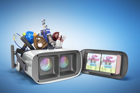 The concept of sports games in virtual reality 3d render on blue background
