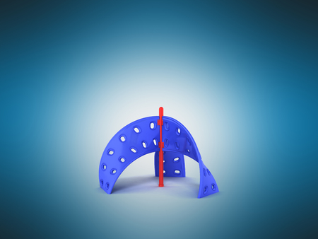 Childrens playground rock climber blue red 3d render on blue backgroundの写真素材