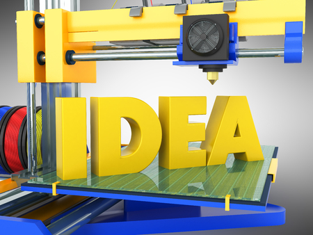 3d printer idea yellow blue 3d rendering on gray background