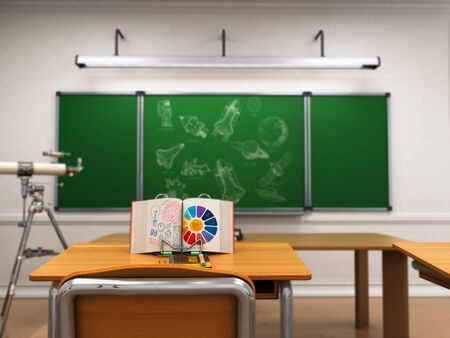 Class of astronomy in school 3d render in frontの写真素材