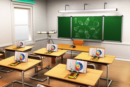 Class of astronomy in school lesson 3d render perspectiveの写真素材