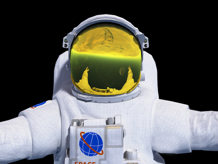Astronaut posing on black background 3d render imageの写真素材