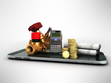 Concept of calculating sanitary connections 3d render on a gray backgroundの写真素材