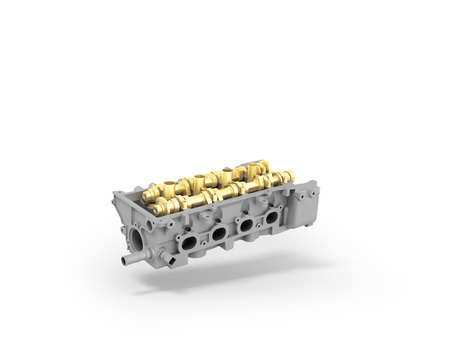 Cylinder head with gold parts inside 3d render on white background