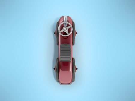 Retro typewriter pusher red with rudder top view 3d render on blue backgroundの写真素材