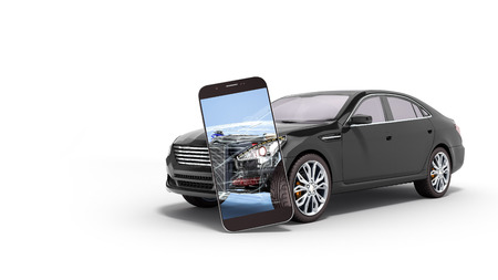 car mobile diagnostic concept black car studio view 3d render imageの写真素材