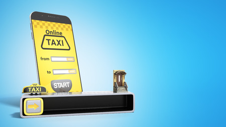 concept of a quick taxi order from a mobile phone 3d render on blue
