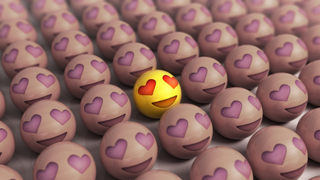 the concept of love joyful balls with hearts instead of eyes a general delightの写真素材