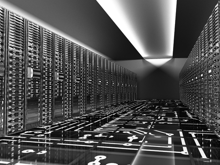 Server room in datacenter Hosting services 3d render