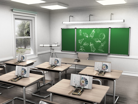 Class of astronomy in school lesson 3d render perspectiveの写真素材