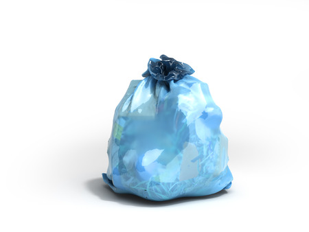 close up of blue garbage bag 3d render on white backgroundの写真素材