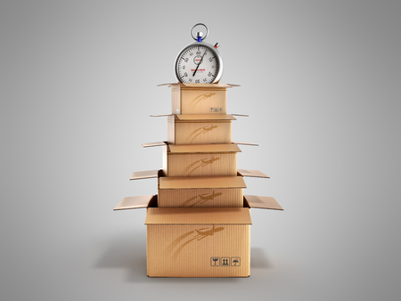 New Years Shipping Concept cardboard boxes in the shape of a Christmas tree 3d render on greyの写真素材