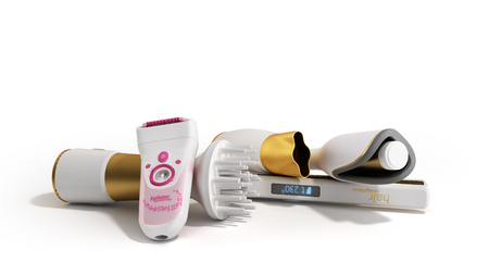 Set of equipment for hair care hair dryer epilator curling iron hair straightenerの写真素材