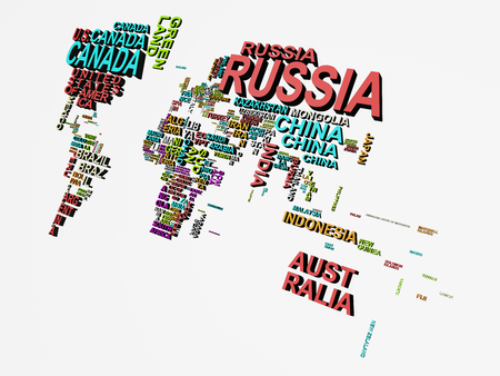 The world map with all states and their names 3d illustration on whiteの写真素材