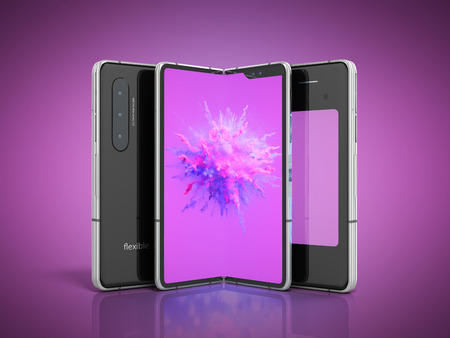 First serial flexible phone 3d render on color backgroundの写真素材
