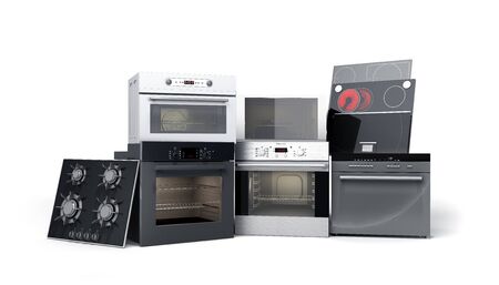 Home appliances built in Group of white 3d render on whiteの写真素材