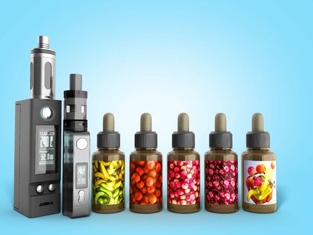 Electronic cigaretts Device box mod to smokeless smoking 3d render on blue gradient