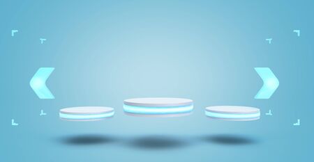 modern futuristic interactive vhite podium 3d render on blue gradient