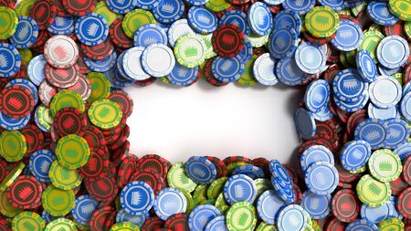 different color casino chips as background 3d render objectsの写真素材