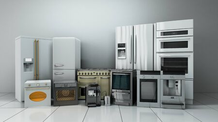 kitchen appliances in supermarcket 3d render imageの写真素材