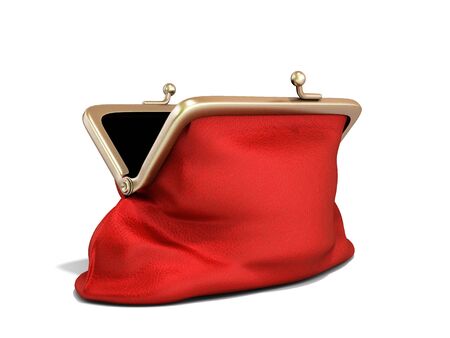 Open empty Red wallet 3d render on whiteの写真素材