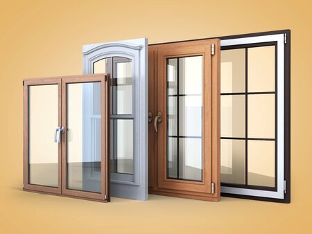 Different tipes of window sale promotion background 3d render on color gradientの写真素材