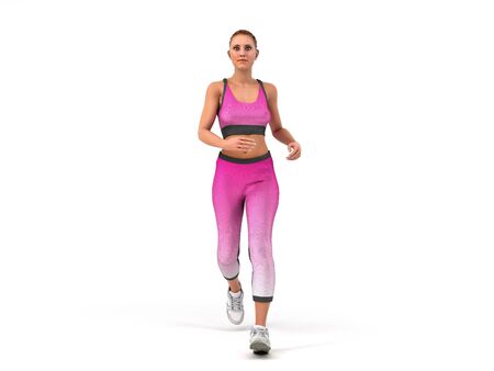Girl runs 3d render on whiteの写真素材
