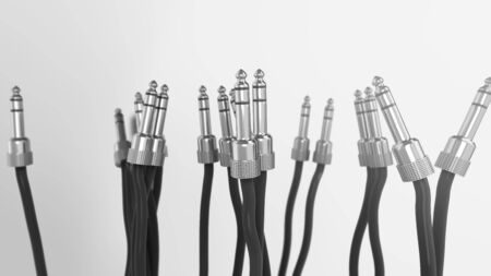 Jack audio connectors hanging in the air 3d renderの写真素材