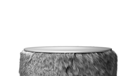 grey pedestal for product presentation with grey wool walls 3d render on whiteの写真素材