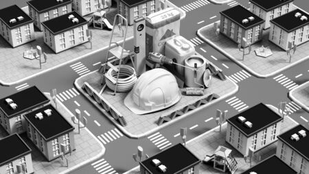 product category concept repair tools in the form of a quarter of the color city 3d render imageの写真素材