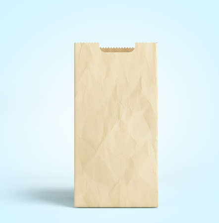 empty paper bag for products 3d render on a blue gradient backgroundの写真素材