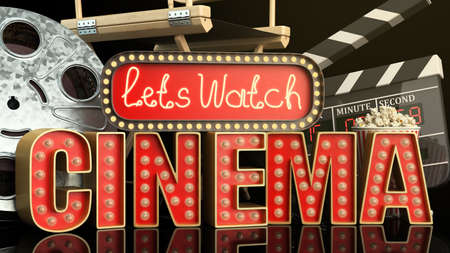 cinema had light concept nave lets watch cinema 3d render on darck backgroundの写真素材