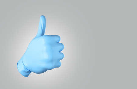 medical glove with thumbs up in approval 3d render on gray gradient