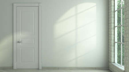 empty room in light currents with an close door and a place for text on the wall 3d render imageの写真素材