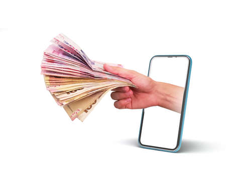 income concept mobile banking lottery or trade Easy Money 3d render on white
