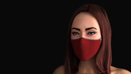disease danger concept girl in mask on black background with place for text 3d render imageの写真素材