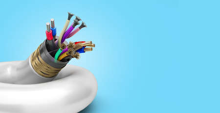 wire multicore cable 3d render on blue gradient