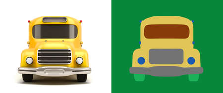 vintage toon yellow school bus 3d illustration on white with alpha