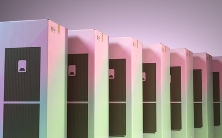 refrigerators in boxes for transportation production and delivery concept 3d render image