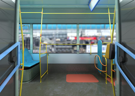 empty route bus interior 3d render illustrationの写真素材